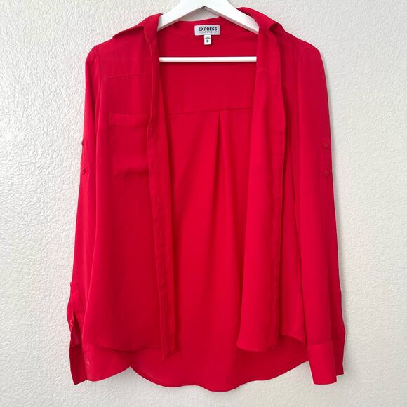 EXPRESS Womens Red The Portofino Shirt Button Down Blouse Top Size XS Workwear - Picture 3 of 8